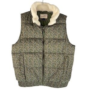 Universal Thread Floral Puffer Vest Sherpa Collar Green Womens M coquette